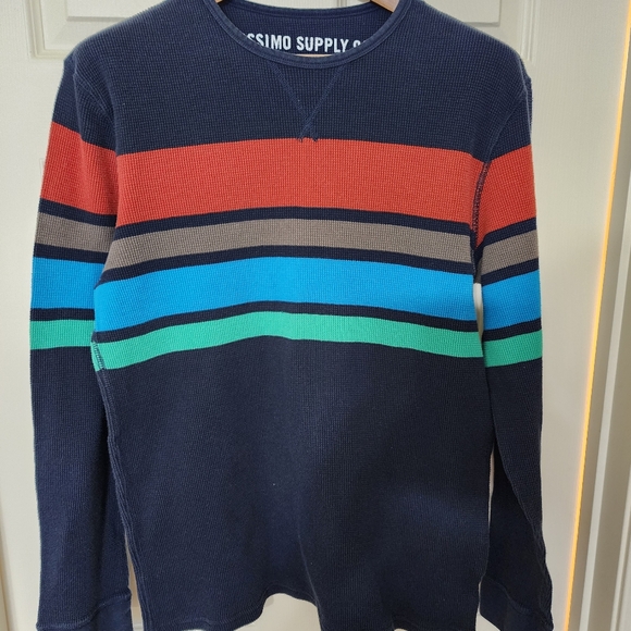 Mossimo Supply Co. Blue Crewneck Thermal Waffle shirt with Striped Design - Picture 1 of 3